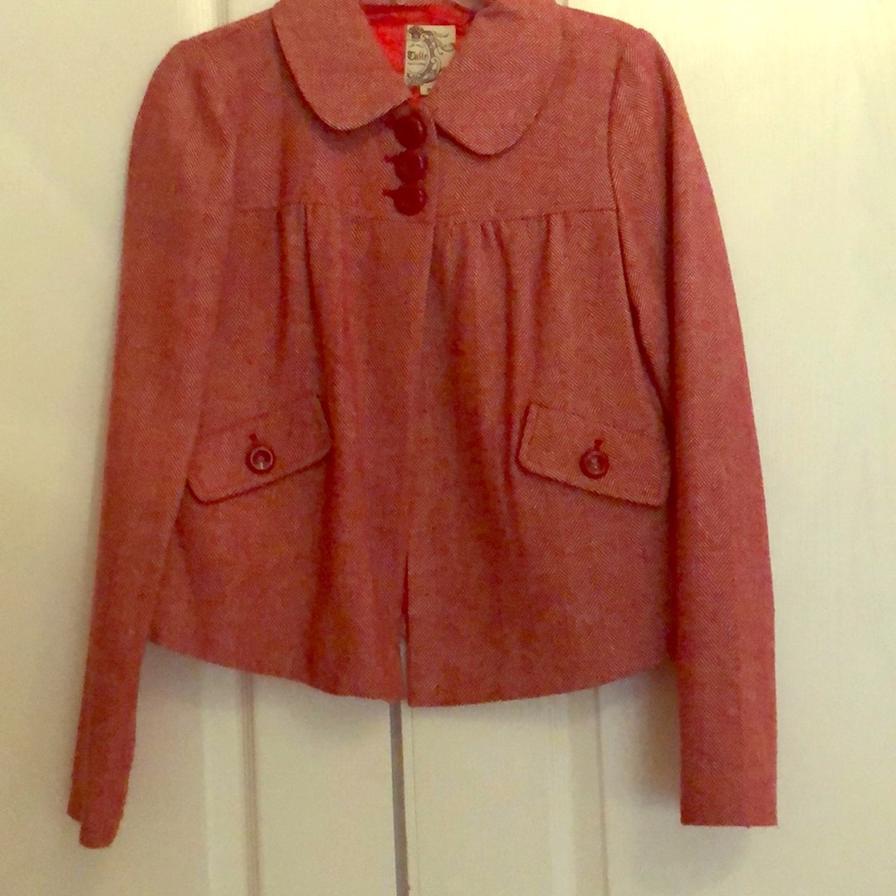 Tulle Red Herringbone Cropped Jacket - Size Small